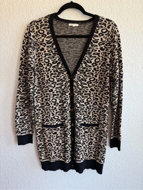 Maurices Beige and Black Leopard Print V-Neck Cardigan